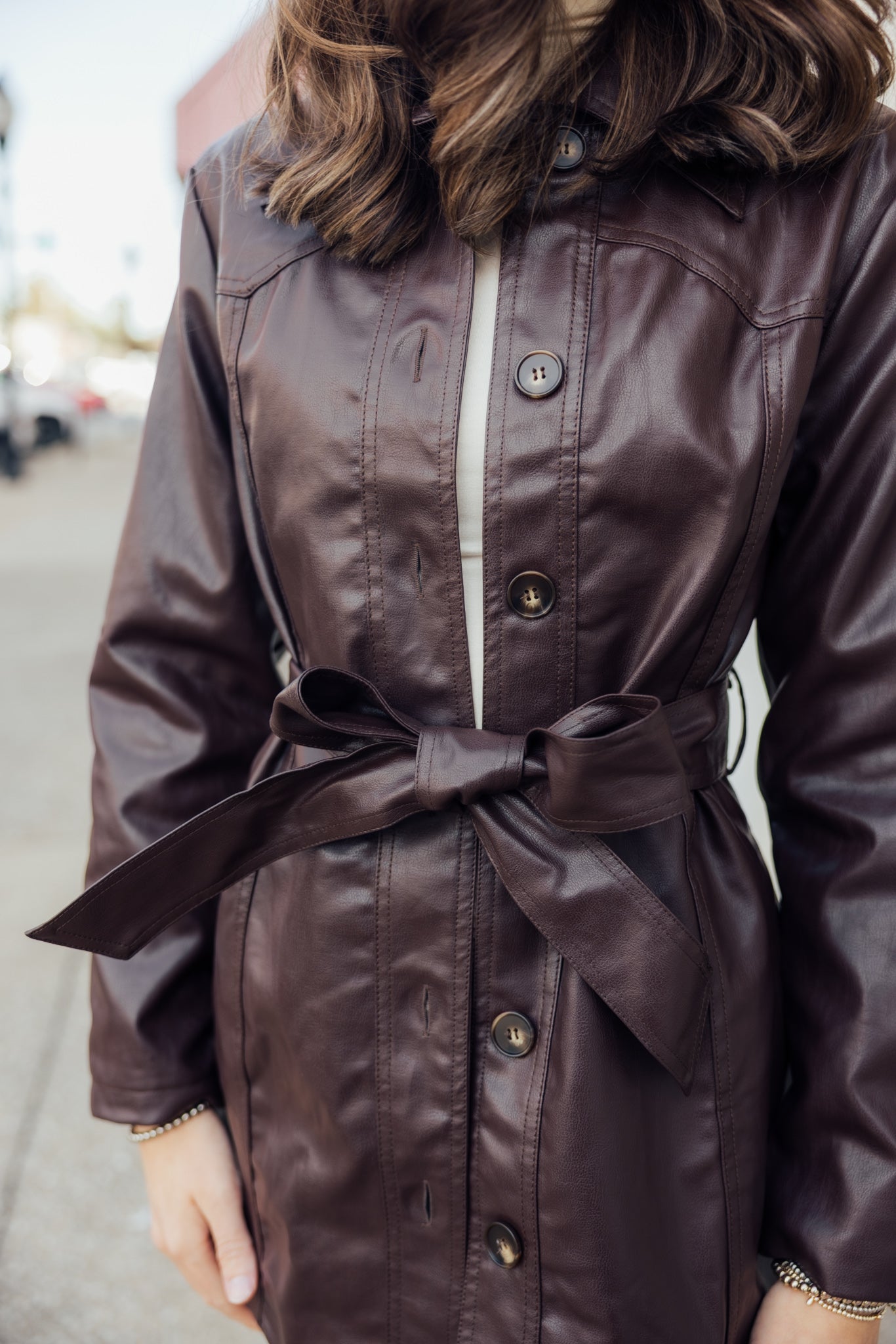 Brown Leather Belted Coat